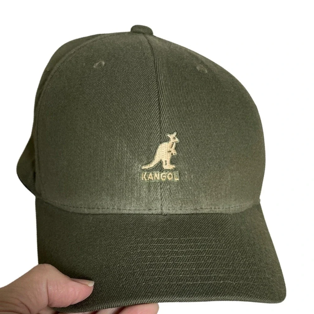 Kangol Wool Flexfit Baseball Cap‎ L/XL Olive Green Curved Brim Logo Hat Preppy